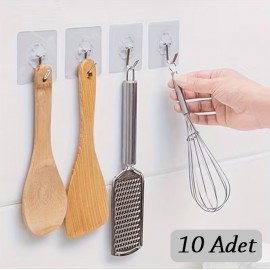 10 ADET Kendinden Yapışkanlı Şeffaf Askı
